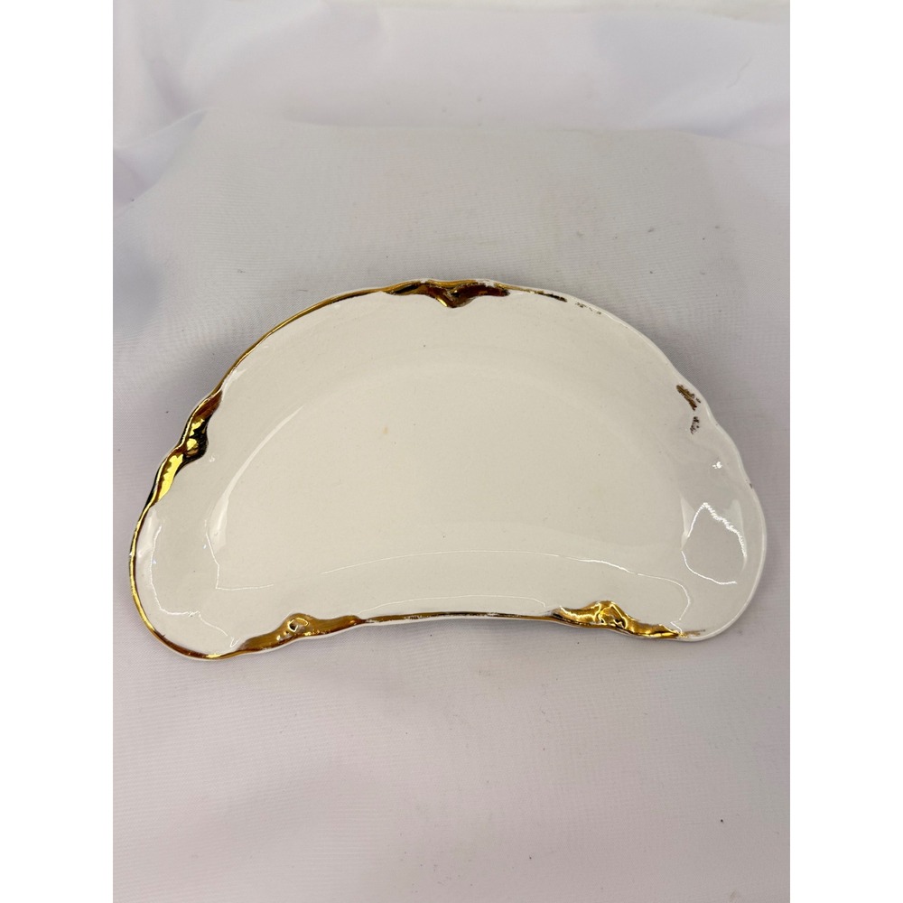 Homer Laughlin Republic Bone Dish Crescent White Gold Trim Vintage 66L